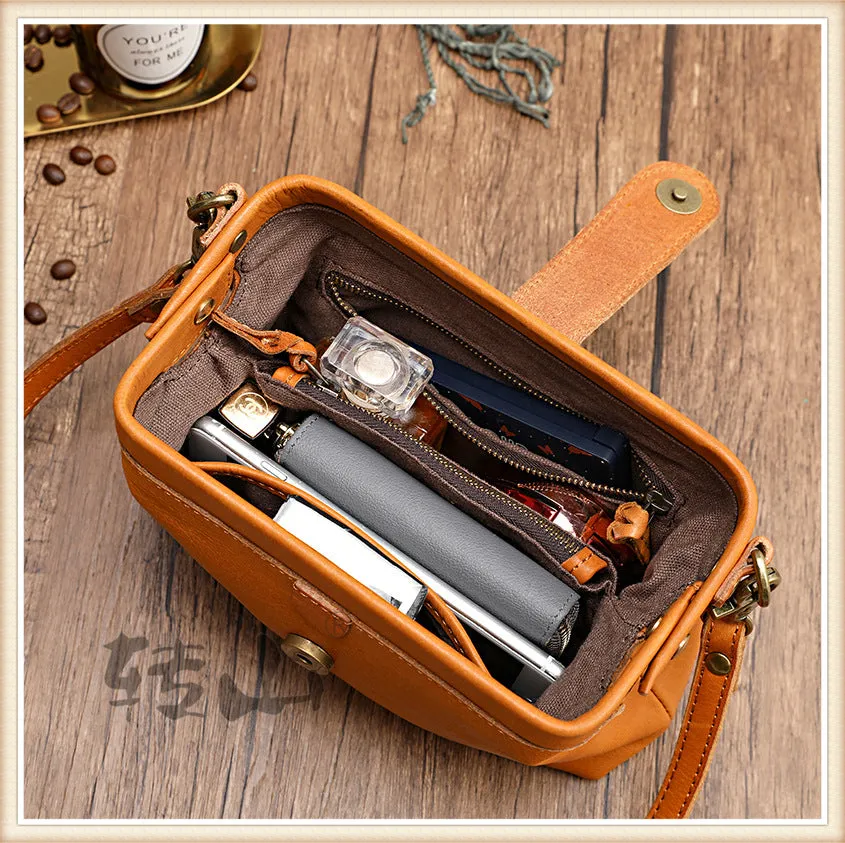Real Leather Small Clip Satchel Crossbody Bag For Women