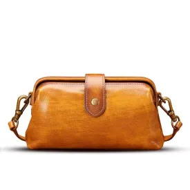 Real Leather Small Clip Satchel Crossbody Bag For Women