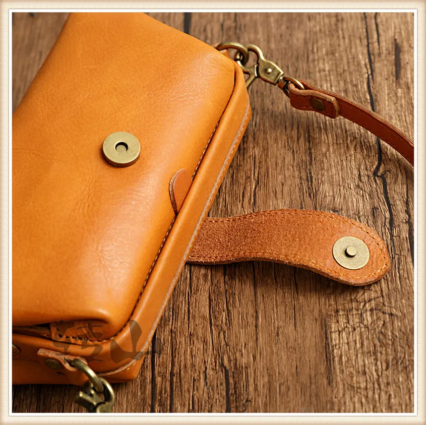 Real Leather Small Clip Satchel Crossbody Bag For Women