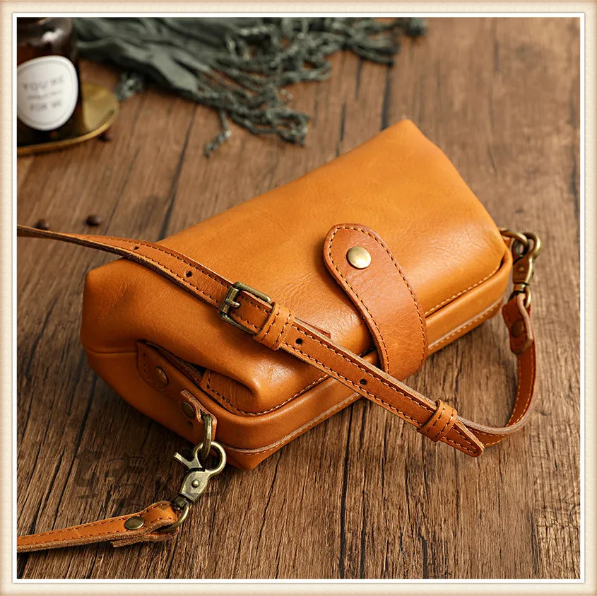 Real Leather Small Clip Satchel Crossbody Bag For Women