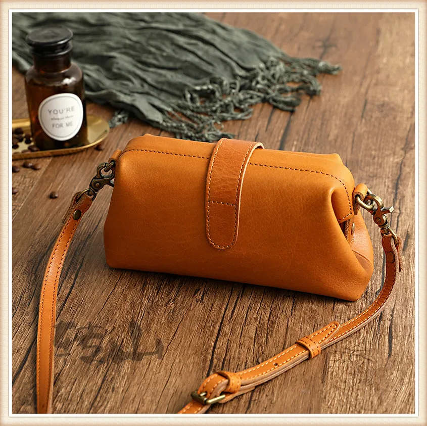 Real Leather Small Clip Satchel Crossbody Bag For Women