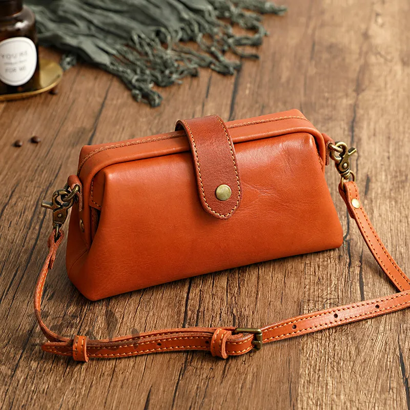 Real Leather Small Clip Satchel Crossbody Bag For Women