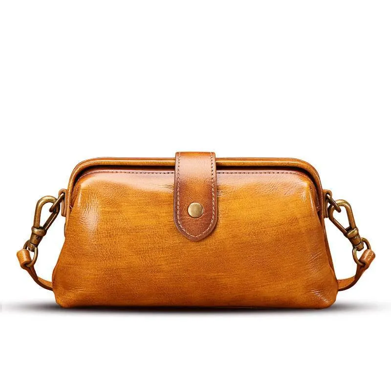 Real Leather Small Clip Satchel Crossbody Bag For Women