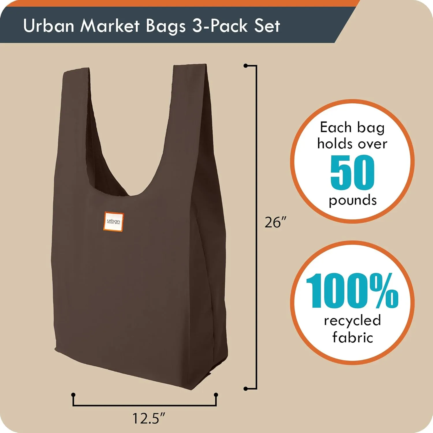 Reusable Shopping Bags, Versatile Grocery Totes, 26' x 12.5', Set of 3, Galaxy