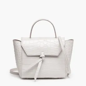 Siena Mini Leather Satchel Crossbody Bag - Ivory Croc Print