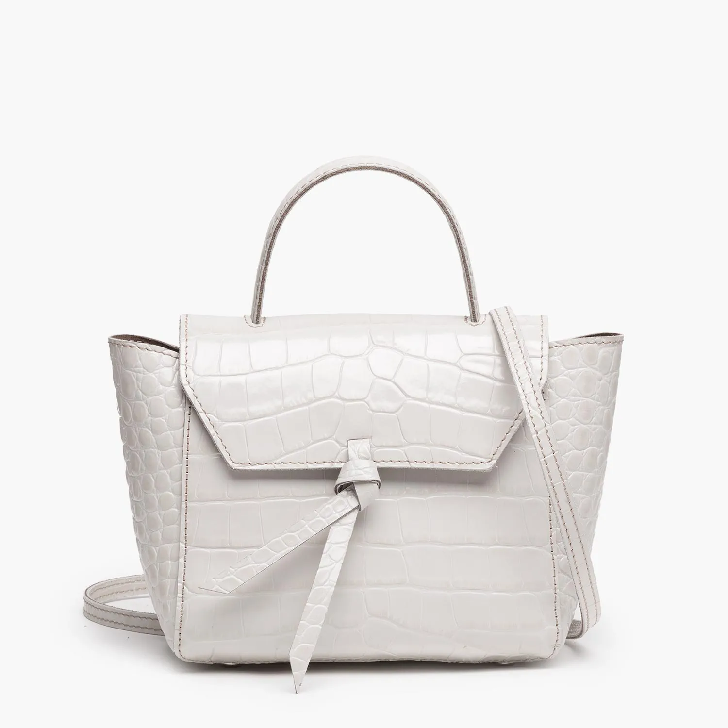 Siena Mini Leather Satchel Crossbody Bag - Ivory Croc Print
