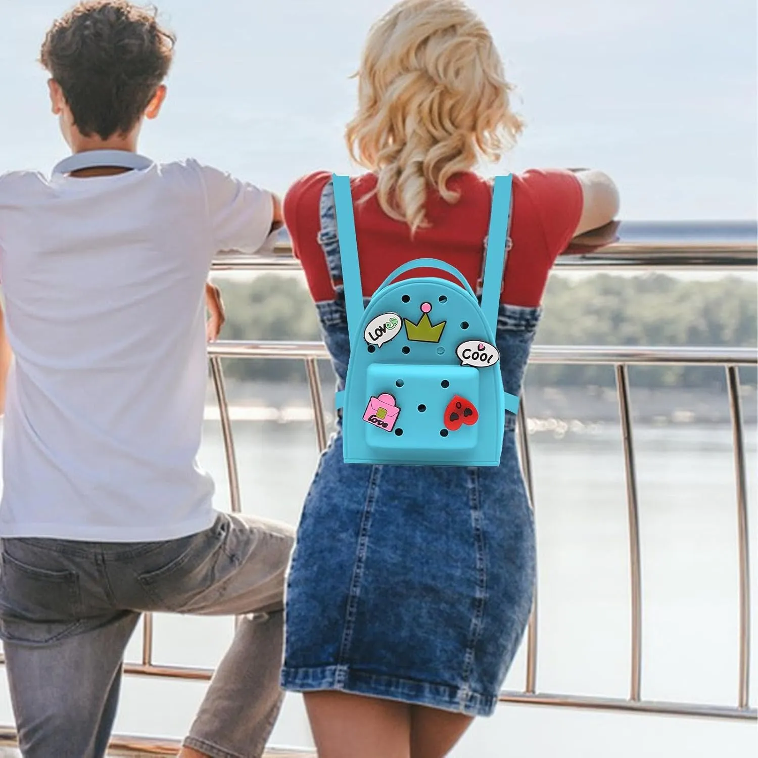 Silicone Jelly Backpack With Charm | Waterproof Silicone Backpack Cute Jelly Backpack,Cartoon Adjustable Travel Bag, Blue, Refer to description