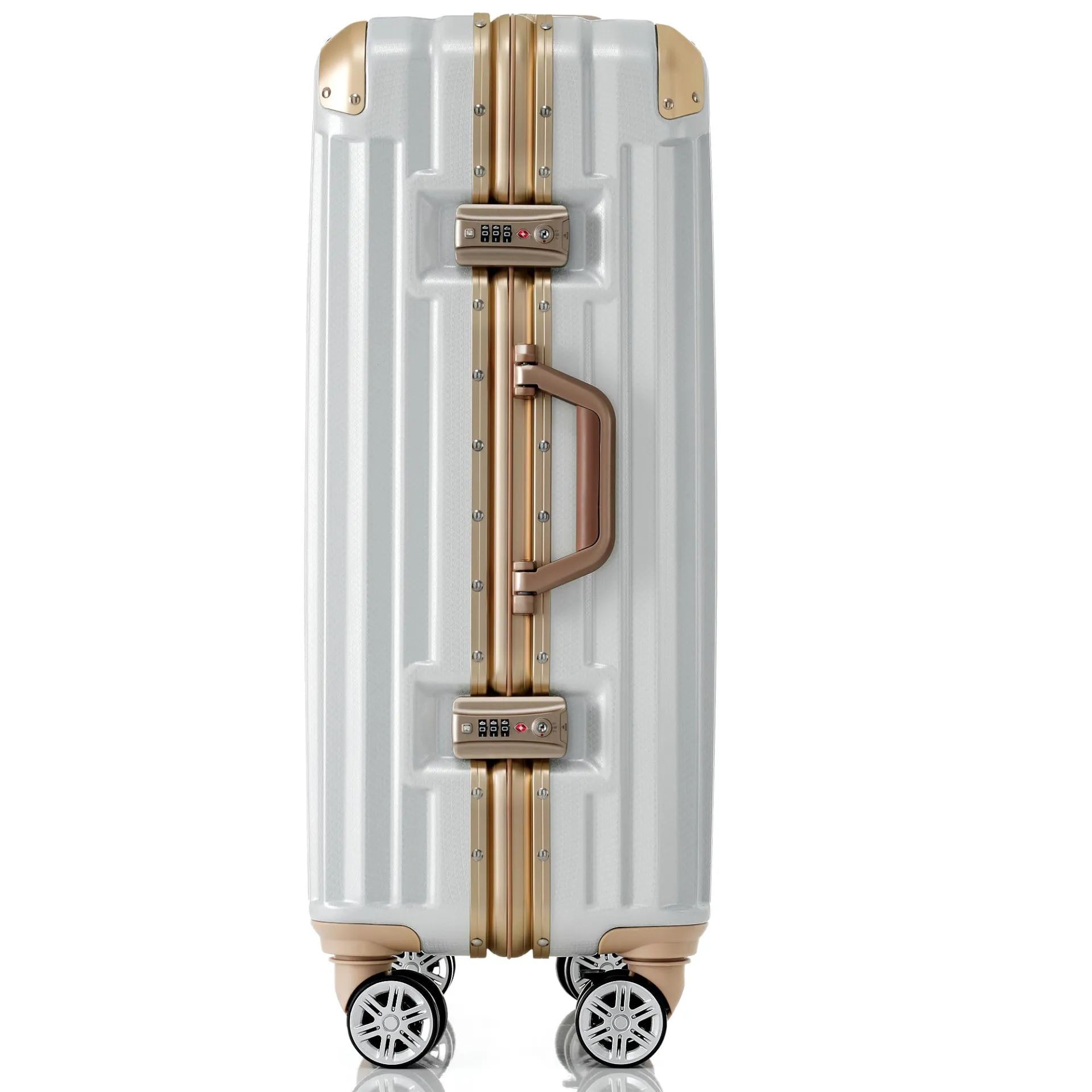 Stylish 20-Inch USB Charging Aluminum Frame Spinner Suitcase with TSA Lock - Ideal for Business Trips and Beach Getaways