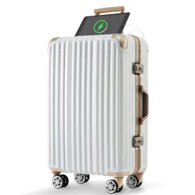 Stylish 20-Inch USB Charging Aluminum Frame Spinner Suitcase with TSA Lock - Ideal for Business Trips and Beach Getaways