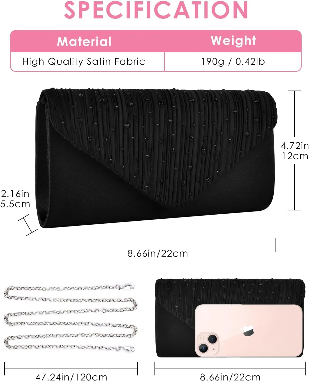 TINDTOP Evening Clutch Purses for Women Handbags for Formal Wedding Party Cocktail Prom Crossbody Shoulder Envelope Bag