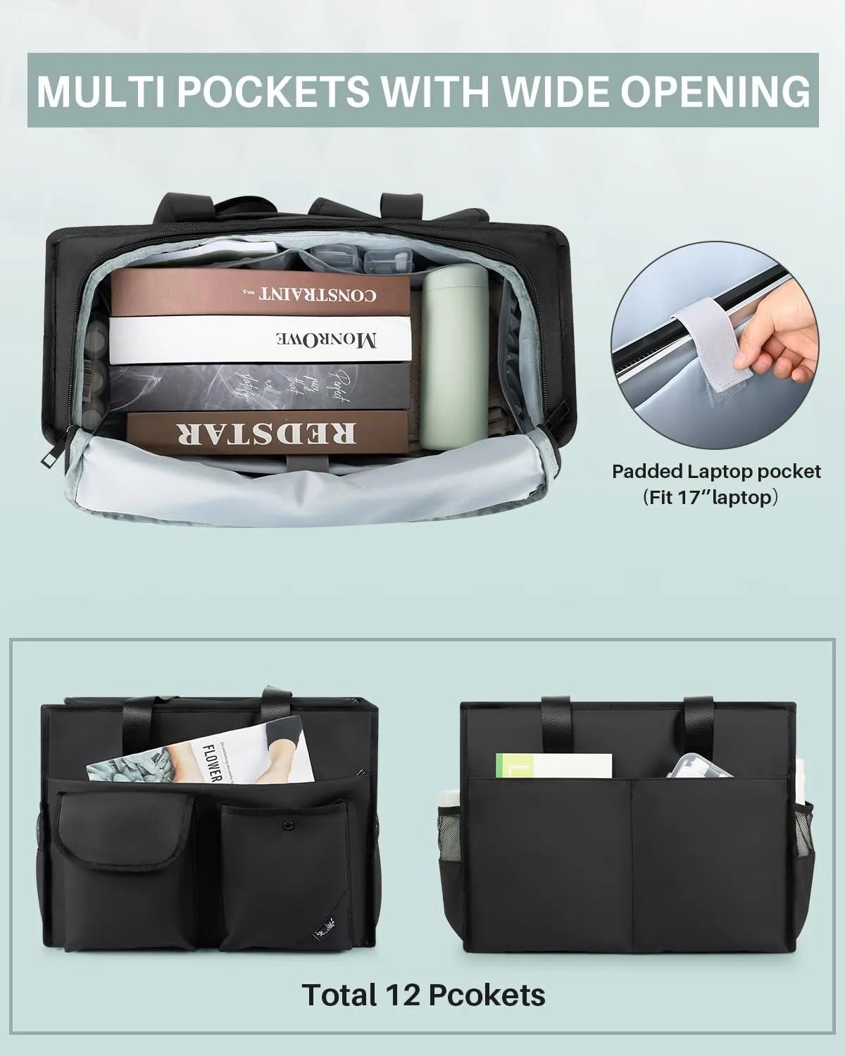 Tote bag, Work Tote Bags for Women with 15 Pockets, Tote Bag with Zipper for Nurse, Travel
