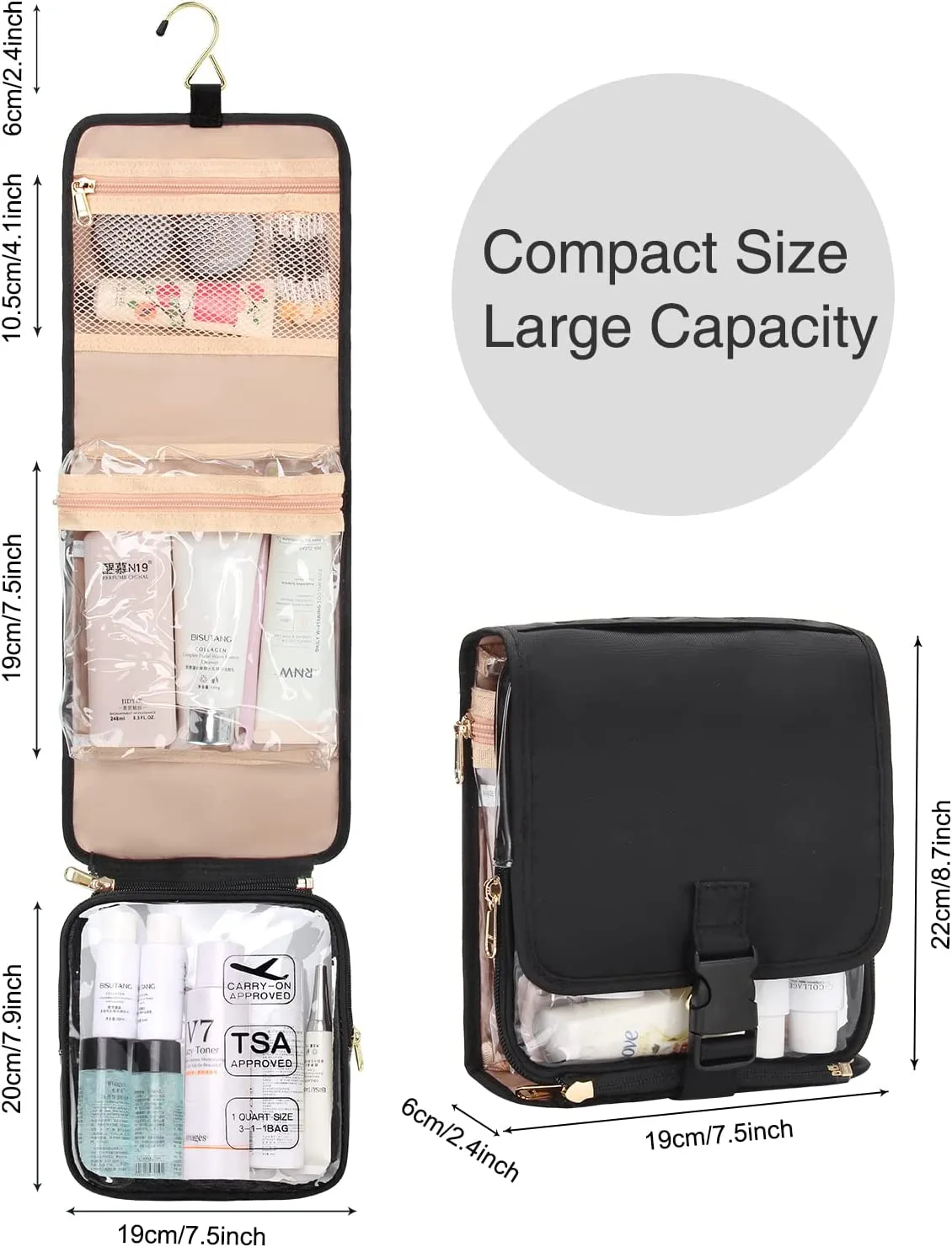 Travel Toiletry Bag with Detachable TSA Approved