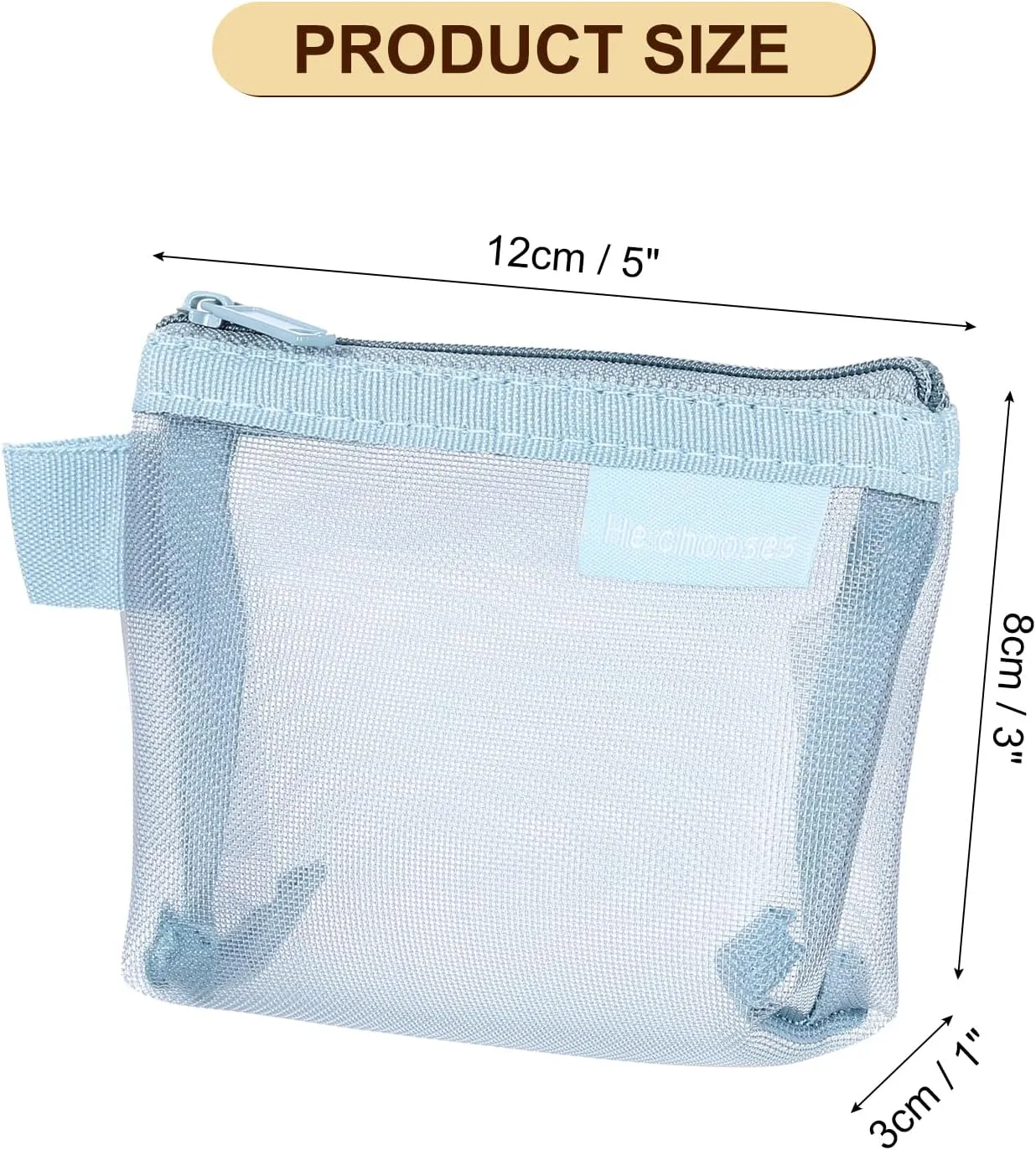 uxcell Mini Zipper Mesh Bag 3" x 5", 5 Pcs Nylon Small Makeup Zipper Mesh Pouch Cosmetic Case Mesh Storage Bags for Earphone, Credit Card, Light Blue