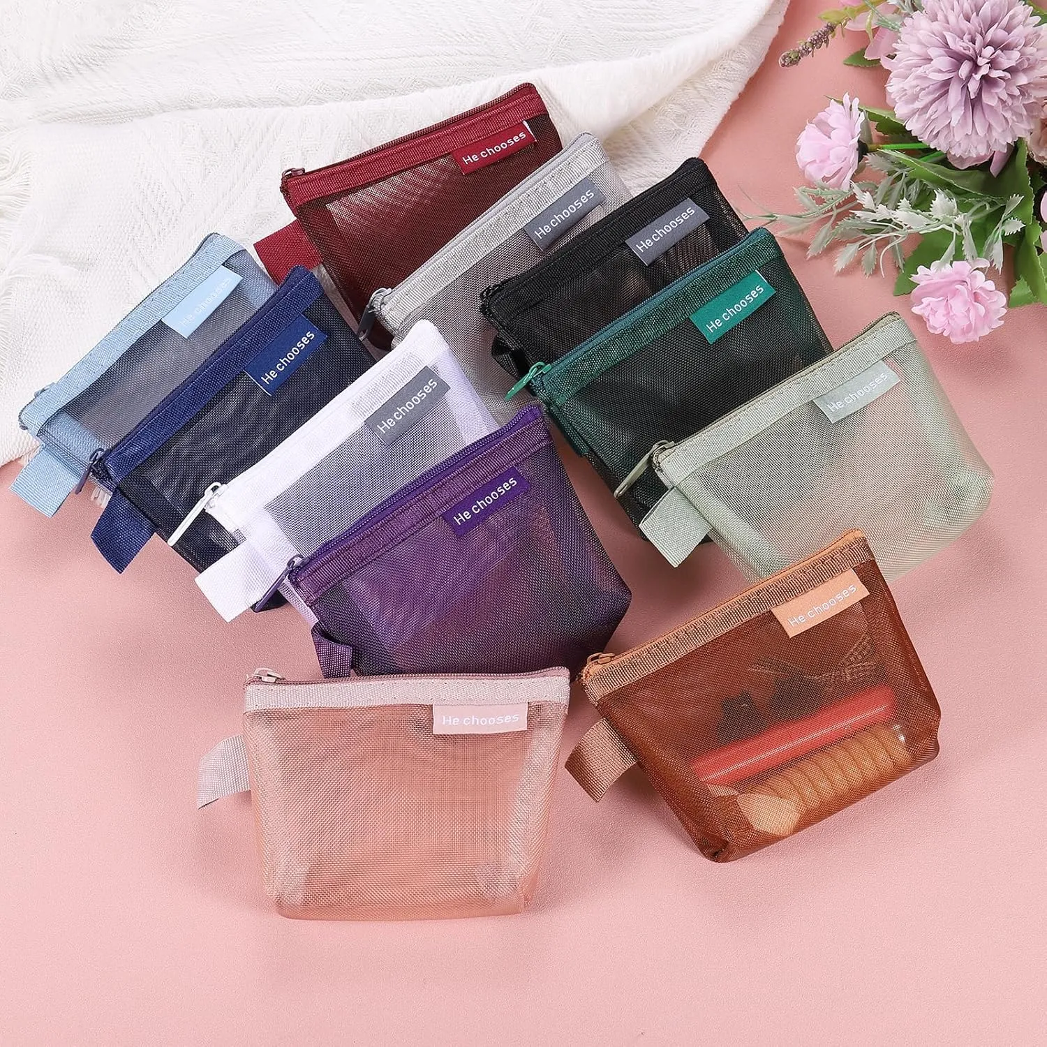 uxcell Mini Zipper Mesh Bag 3" x 5", 5 Pcs Nylon Small Makeup Zipper Mesh Pouch Cosmetic Case Mesh Storage Bags for Earphone, Credit Card, Light Blue