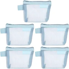 uxcell Mini Zipper Mesh Bag 3" x 5", 5 Pcs Nylon Small Makeup Zipper Mesh Pouch Cosmetic Case Mesh Storage Bags for Earphone, Credit Card, Light Blue