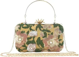 Vintage Embroidered Clutch Purse Floral Handbag Pearl Evening Chain Shoulder Bag Small Clutch Purses for Women Wedding Guest