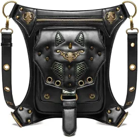 Vintage Rock Gothic Shoulder Waist Leg Thigh Holster Bags PU Leather Fanny Bag Tactical Drop Steampunk Retro Motorcycle Lady Bag Black
