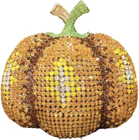 Women Cute Pumpkin Rhinestone Evening Clutch Purse Sparkly Crystal Diamond Handbag for Banquet Party Prom