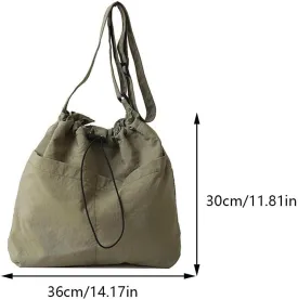 Women Stylish Crossbody Bag Large Capacity Nylon Drawstring Bucket Bag Simple Messenger Bag Adjustable Strap Multi-p