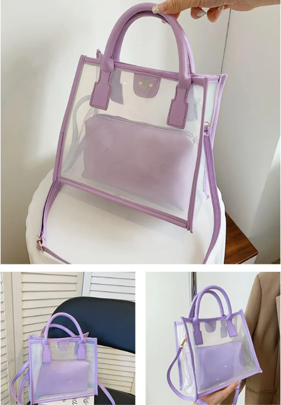 Women Transparent Tote Bag Beach Bags Shoulder Bags Handbag Satchel Jelly Bags