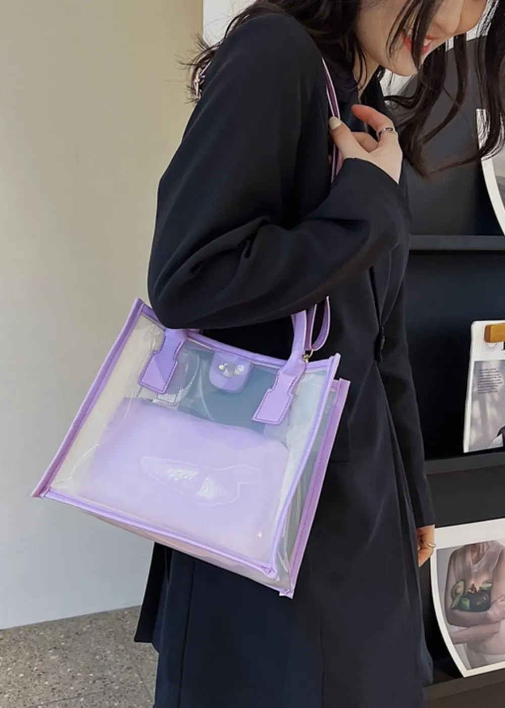Women Transparent Tote Bag Beach Bags Shoulder Bags Handbag Satchel Jelly Bags