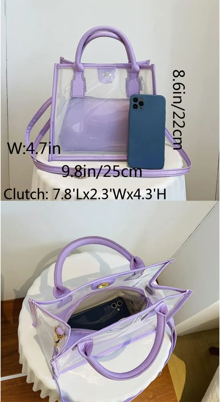 Women Transparent Tote Bag Beach Bags Shoulder Bags Handbag Satchel Jelly Bags