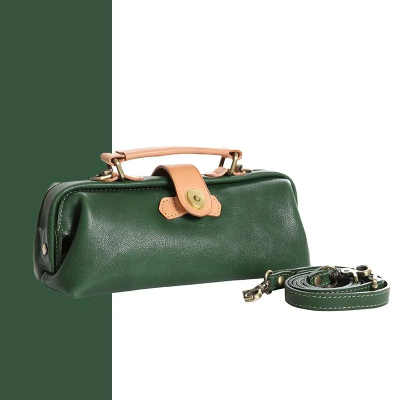 Womens Coffee Leather Mini Doctor Handbag Purses Classic Coffee Doctor Crossbody Purses for Women