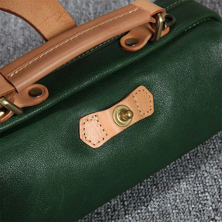 Womens Coffee Leather Mini Doctor Handbag Purses Classic Coffee Doctor Crossbody Purses for Women