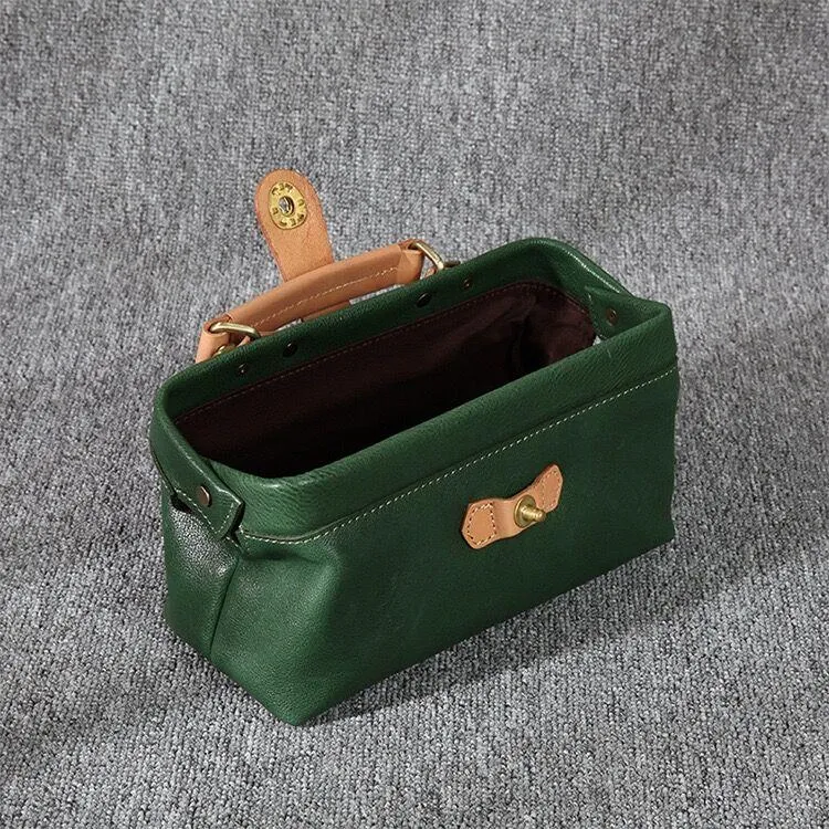 Womens Coffee Leather Mini Doctor Handbag Purses Classic Coffee Doctor Crossbody Purses for Women