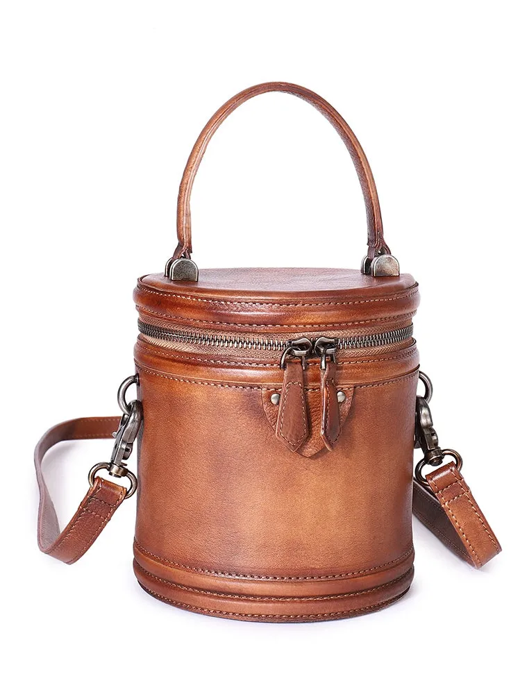 Womens Green Leather Bucket Bags Small Crossbody Satchel Purses for Women
