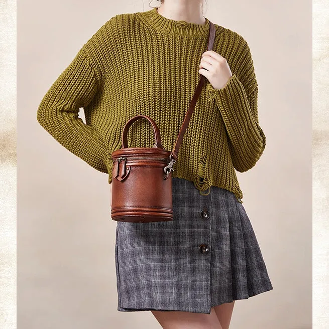 Womens Green Leather Bucket Bags Small Crossbody Satchel Purses for Women
