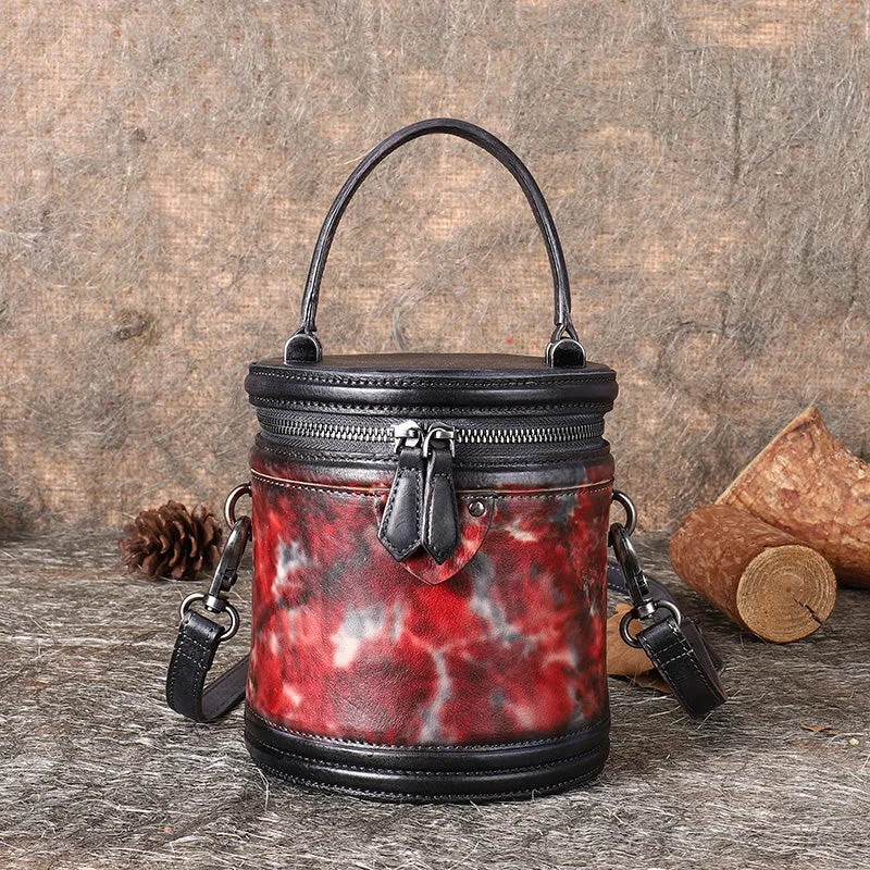 Womens Green Leather Bucket Bags Small Crossbody Satchel Purses for Women