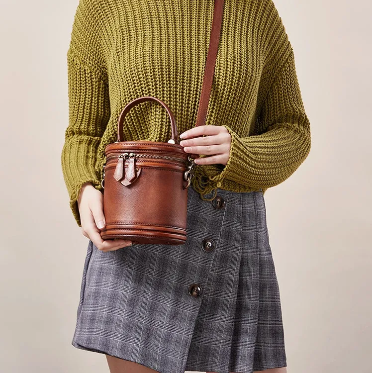 Womens Green Leather Bucket Bags Small Crossbody Satchel Purses for Women
