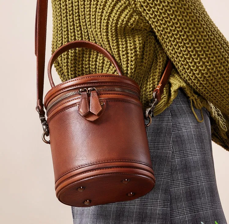 Womens Green Leather Bucket Bags Small Crossbody Satchel Purses for Women