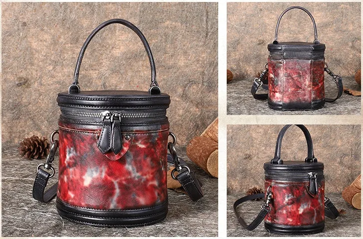 Womens Green Leather Bucket Bags Small Crossbody Satchel Purses for Women