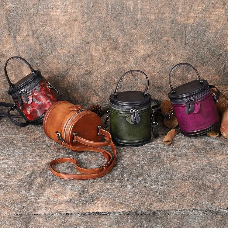 Womens Green Leather Bucket Bags Small Crossbody Satchel Purses for Women