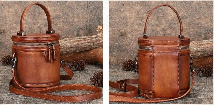 Womens Green Leather Bucket Bags Small Crossbody Satchel Purses for Women