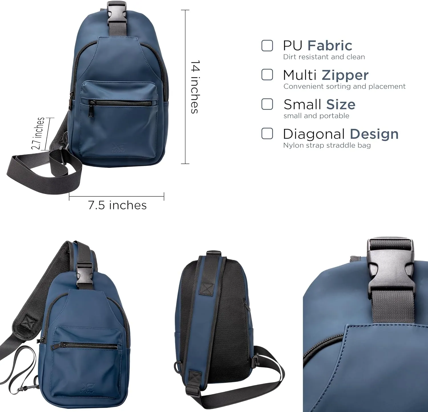 X RAY Men's Shoulder Bag Crossbody Backpack for Men, EDC PU Leather Sling Carry Bag for Travel, Work, Gym
